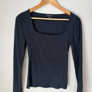 J.Crew Square neck Black Ribbed Long Sleeve Top Size M